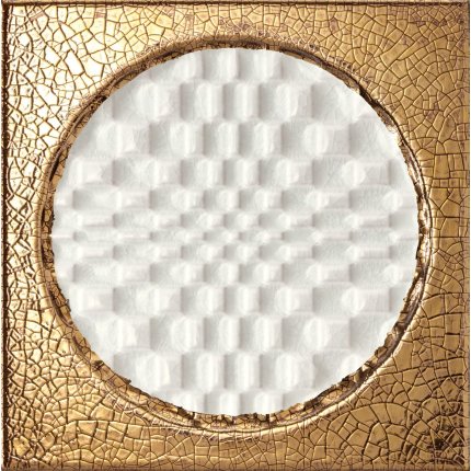 Decor faianta Iris Citta di Faenza 15x15cm, 10mm, cutie 0.09 metri patrati, Bianco Decoro Oro Glossy