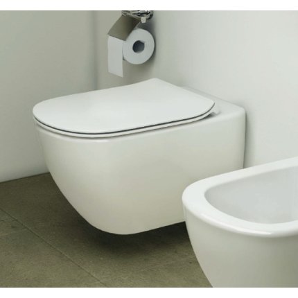 Set vas WC suspendat Ideal Standard Tesi Aquablade si capac slim cu inchidere lenta