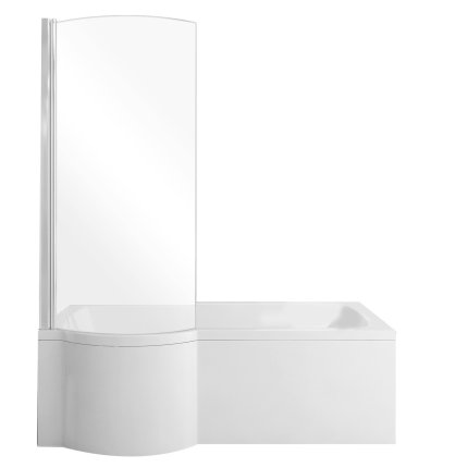 Cada baie asimetrica Besco Inspiro 170x70cm cu paravan sticla 1 element, orientare stanga, masca inclusa, alb