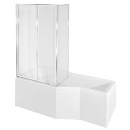 Cada baie asimetrica Besco Integra 170x75cm cu paravan sticla 3 elemente, orientare stanga
