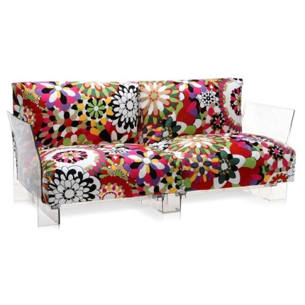 Canapea cu doua locuri Kartell Pop design Piero Lissoni & Carlo Tamborini, cadru transparent, tapiterie Missoni, Vevey rosu