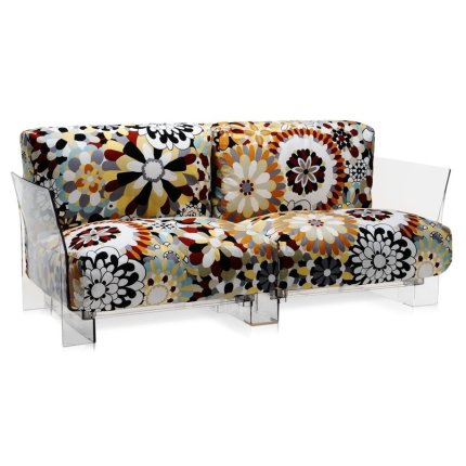 Canapea cu doua locuri Kartell Pop design Piero Lissoni & Carlo Tamborini, cadru transparent, tapiterie Missoni, Vevey caramel