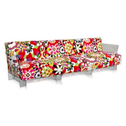 Canapea cu trei locuri Kartell Pop design Piero Lissoni & Carlo Tamborini, cadru transparent, tapiterie Missoni, Vevey rosu