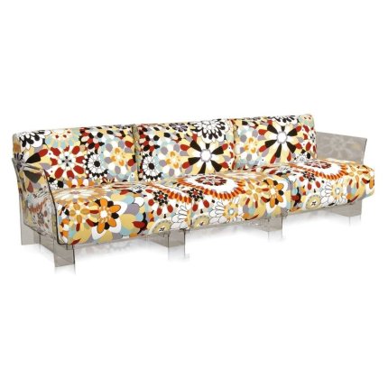 Canapea cu trei locuri Kartell Pop design Piero Lissoni & Carlo Tamborini, cadru transparent, tapiterie Missoni, Vevey caramel