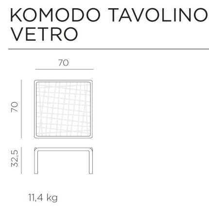 Masuta exterior Nardi Komodo Tavolino Vetro, blat sticla, 70x70cm, h32.5cm, verde agave