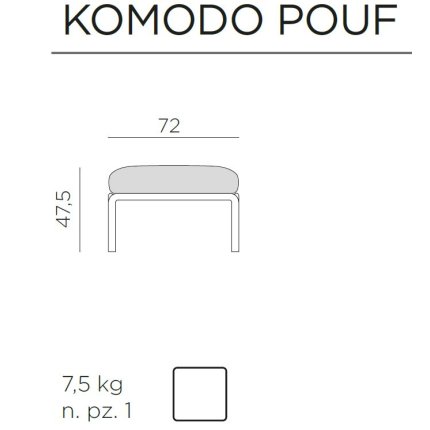 Pouf exterior Nardi Komodo 5, 72x72cm, cadru alb, perna gri komodo