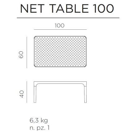 Masuta exterior Nardi Net Table 100, 60x100cm, h 40cm, alb