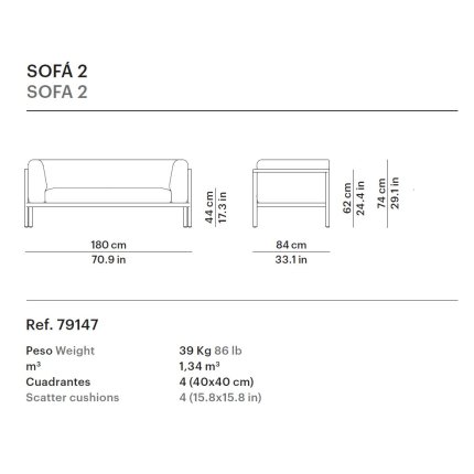 Canapea exterior Point Origin cu 2 locuri, cadru gri aluminiu, textil gri G2 1268