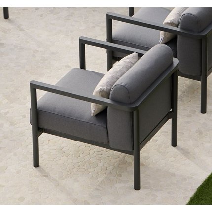 Set mobilier exterior Point Origin cu canapea cu 2 locuri, 2 fotolii si masuta de cafea, cadru gri aluminiu