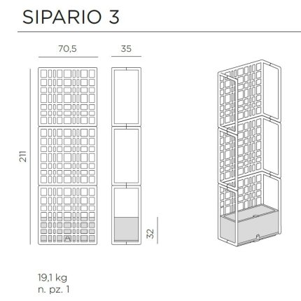 Sistem modular de separatoare Nardi Sipario 3 cu sistem auto-irigare ghivece, 70.5x211cm, maro Terra
