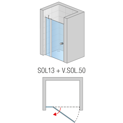 Usa de dus pivotanta cu segment fix SanSwiss Solino SOL13 100cm, sticla securizata 6mm