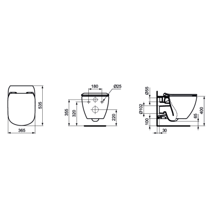 Set vas WC suspendat Ideal Standard Tesi Aquablade si capac slim cu inchidere lenta