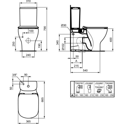 Vas WC Ideal Standard Tesi AquaBlade back-to-wall, negru mat