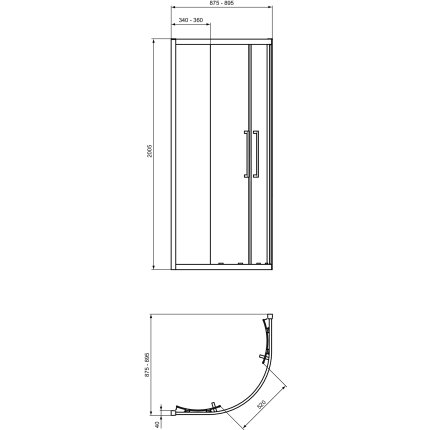 Cabina de dus semirotunda Ideal Standard I.life 90x90cm, sticla transparenta 8mm tratata anticalcar IdealClean, profil crom lucios