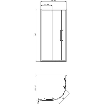 Cabina de dus semirotunda Ideal Standard I.life 100x100cm, sticla transparenta 8mm tratata anticalcar IdealClean, profil crom lucios