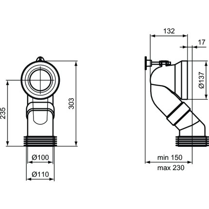 Conector scurgere verticala Ideal Standard pentru vase wc