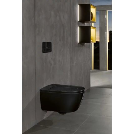 Set vas WC suspendat Villeroy&Boch ViClean l100 DirectFlush, CeramicPlus si capac inchidere lenta cu functie bideu electric, negru lucios