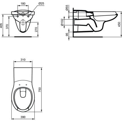 Vas WC suspendat Ideal Standard Maia pentru persoane cu dizabilitati, 39x75 cm