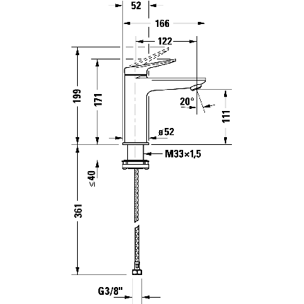 Baterie lavoar Duravit Wave M, fara ventil, crom
