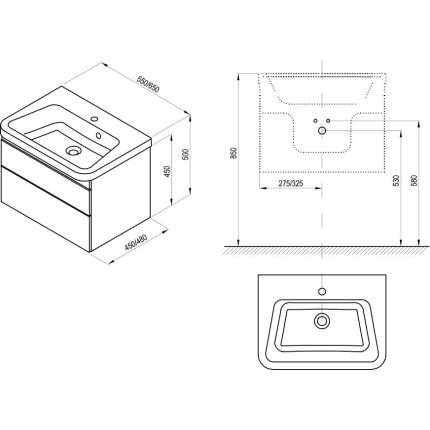 Dulap baza pentru lavoar Ravak Concept 10° cu 2 sertare, 55x45x45cm, nuc inchis