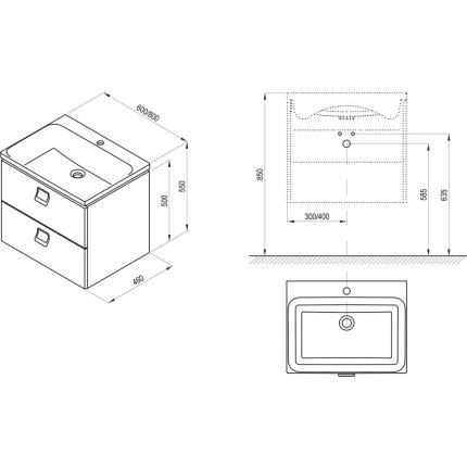 Dulap baza Ravak SD Comfort 600 cu 2 sertare, 60x50cm, alb