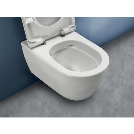 Set vas wc suspendat Hatria Fusion PureRim cu capac Slim, inchidere lenta, alb