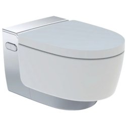 Vase WC si Bideuri inteligente Set vas WC suspendat Geberit AquaClean Mera Comfort crom, capac inchidere lenta si functie bideu electric