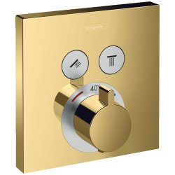 Baterii de baie Baterie cada - dus termostatata Hansgrohe ShowerSelect cu montaj incastrat, necesita corp ingropat, gold optic lustruit