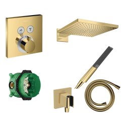 Sistem de dus incastrat termostatat Hansgrohe Raindance E 300 ShowerSelect E cu 2 consumatori, gold optic lustruit