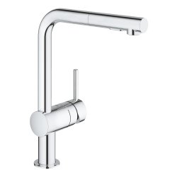 Baterie bucatarie Grohe Minta cu dus extractibil dual spray, pipa L, crom