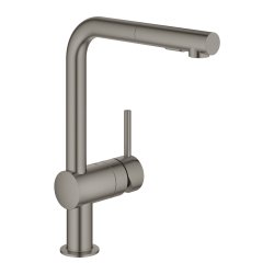 Baterii de bucatarie Baterie bucatarie Grohe Minta cu dus extractibil dual spray, pipa L, brushed hard graphite