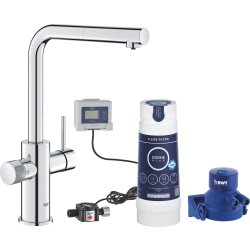 Baterie bucatarie Grohe Blue Pure Vento cu dus extractibil si sistem filtrare S, starter kit, crom