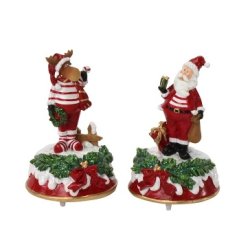 Decoratiuni casa Set 2 figurine muzicale Deko Senso Elk & Santa music box