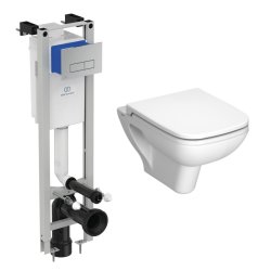 Obiecte sanitare Set vas WC suspendat Vitra S20 52cm si capac inchidere lenta si rezervor incastrat Ideal Standard ProSys Eco M cu cadru metalic si clapeta Oleas M2 crom lucios