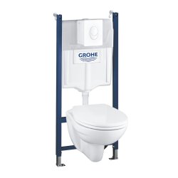 Obiecte sanitare Set complet Grohe Solido Compact 4-in-1 cu vas wc Bau Ceramic, capac inchidere lenta, rezervor incastrat cu cadru si clapeta Skate Air alb
