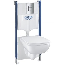 Obiecte sanitare Set complet Grohe Solido Compact 5-in-1 cu vas wc Start Edge, capac, rezervor incastrat cu cadru si clapeta Even crom