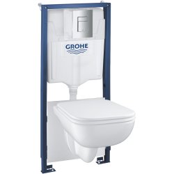 Obiecte sanitare Set complet Grohe Solido 5-in-1 cu vas wc Start Edge si capac, rezervor incastrat cu cadru si clapeta Even crom