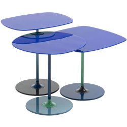 Mobilier Terasa & Gradina Set 3 masute Kartell Thierry design Piero Lissoni, baza metal, blat sticla, albastru