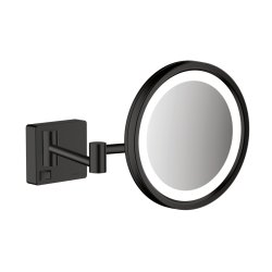 Oglinda cosmetica cu brat Hansgrohe Logis AddStoris x3, 16cm, iluminat LED, negru mat