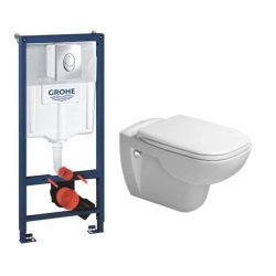 Obiecte sanitare Set complet vas wc suspendat Duravit D-Code cu capac si rezervor incastrat cu cadru Grohe Rapid SL 3-in-1 si clapeta Skate Air crom