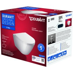Obiecte sanitare Set vas wc suspendat Duravit D-Neo Rimless fixare ascunsa si capac cu inchidere lenta