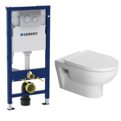 Obiecte sanitare Set vas WC suspendat Duravit Durastyle cu capac inchidere lenta, rezervor incastrat Geberit Duofix Delta PLUS cu set fixare si clapeta Delta 20 crom