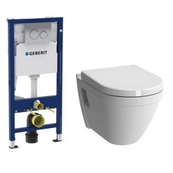 Obiecte sanitare Set vas WC suspendat Vitra S50 si capac inchidere lenta, rezervor incastrat Geberit Duofix Delta PLUS cu set fixare si clapeta Delta 20 crom