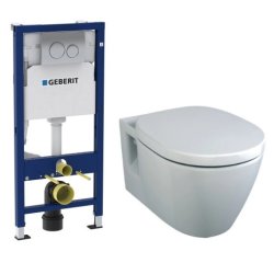 Obiecte sanitare Set vas WC suspendat Ideal Standard Connect cu capac inchidere lenta, rezervor incastrat Geberit Duofix Delta PLUS cu set fixare si clapeta Delta 20 crom