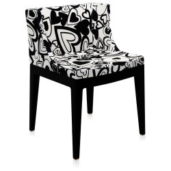 Mobilier Scaun Kartell Mademoiselle design Philippe Starck, tapiterie Moschino, inimi alb-negru