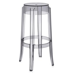 Mobilier Terasa & Gradina Set 2 scaune bar Kartell Charles Ghost 2005 design Philippe Starck, h75cm, gri transparent