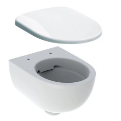Produse Noi Set vas wc suspendat Geberit Selnova Compact Rimfree, forma plina si capac cu inchidere lenta, alb