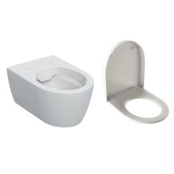 Seturi vase WC Set vas wc suspendat Geberit iCon Rimfree 53cm si capac cu inchidere lenta, alb