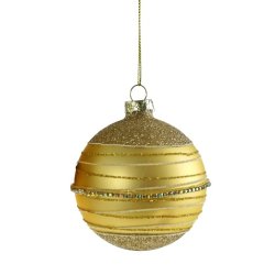 Decoratiune brad Deko Senso Rhinestone Glitter, sticla, 8cm, auriu