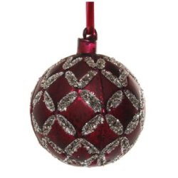 Decoratiuni casa Decoratiune brad Deko Senso Circle Full glob 8cm, sticla, rosu burgund cu detalii argintii